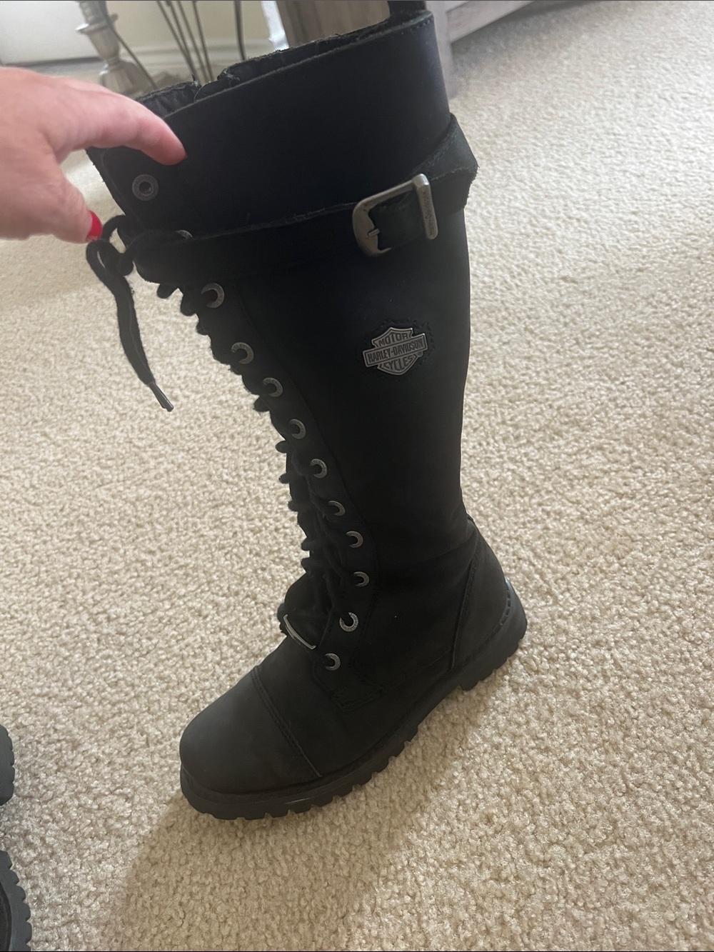 Harley-Davidson Women's Black Lace-Up Knee Boot with Buckle